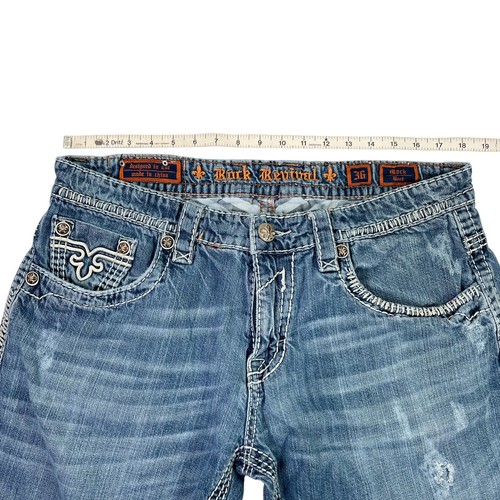 Rock Revival Mack Boot Mens Thick Stitch Jeans Size 36- Distressed