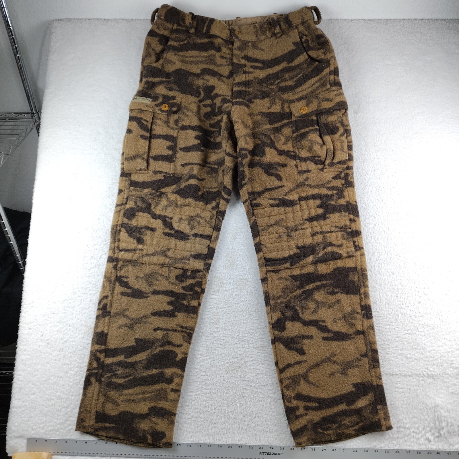 Columbia Heavy Wool Camo Cargo Pants Double Knee Men's 38x35