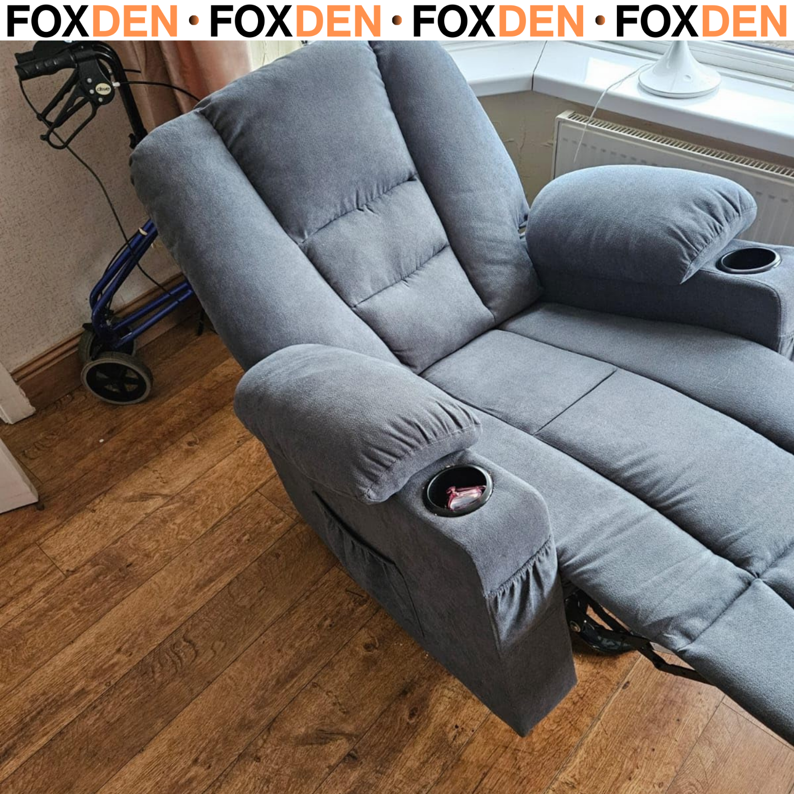 Oversized Riser and Recliner Chair with Remote Control, Side Pockets - Grey