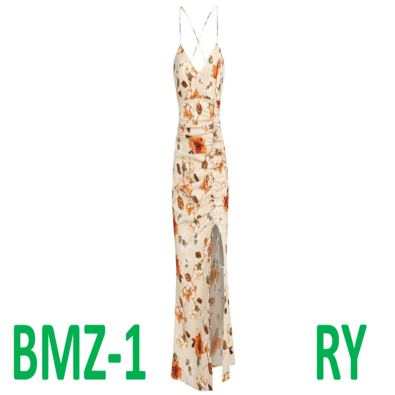 ZAFUL Women's Cinched Flower Print Slit Slinky Slip Mini, Light Coffee, M