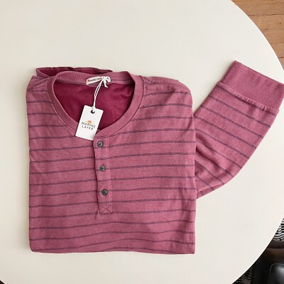 Marine Layer Stripe Long Sleeve Henley In Tawny Port/ White Stripe XL NWT