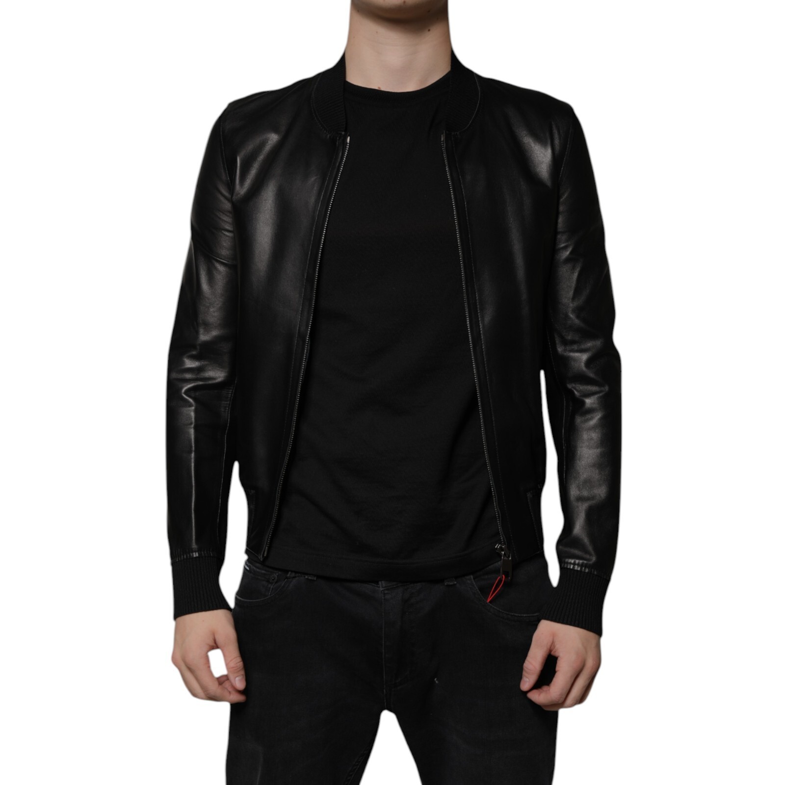 D & G ライダース 44 DOLCE & GABBANA Jacket Black Lambskin Full Zip BikerBlouson