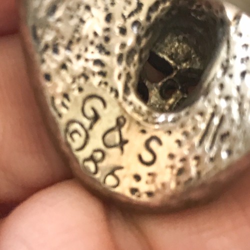 Vintage 1986 G&S Silver Overlay Outlaw BIKER Ring 12/13 PUNK GOTH Skull Spider