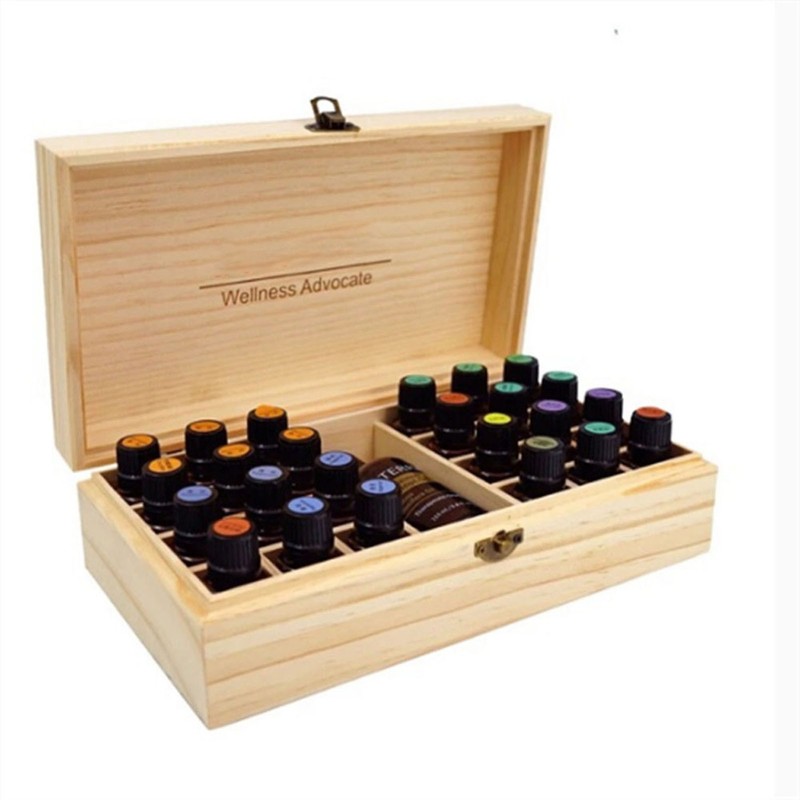 Storage Case Wooden Box 25 Slots Aromatherapy Organizer Holder