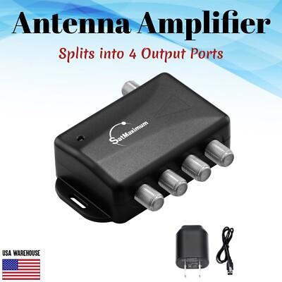 4 Ports TV Antenna Signal Booster Amplifier Splitter HDTV Cables RF Audio Video