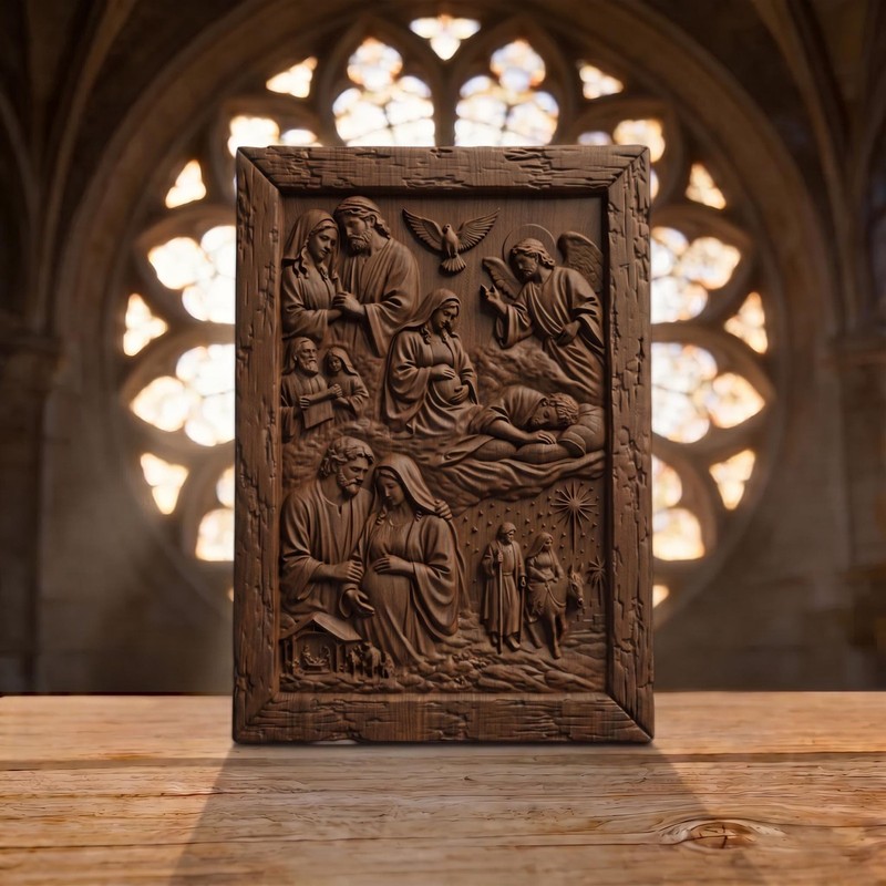 The Road to the Birth of Jesus Wooden Carved Handmade Christian Icon Home Decor