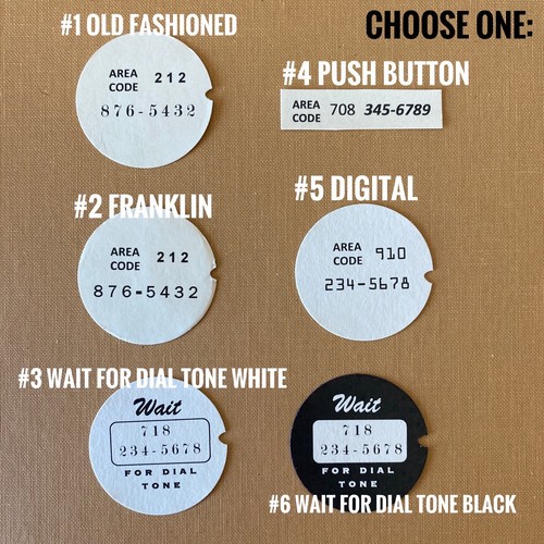 Custom Telephone Number Dial Card for Rotary or Push Button Phone