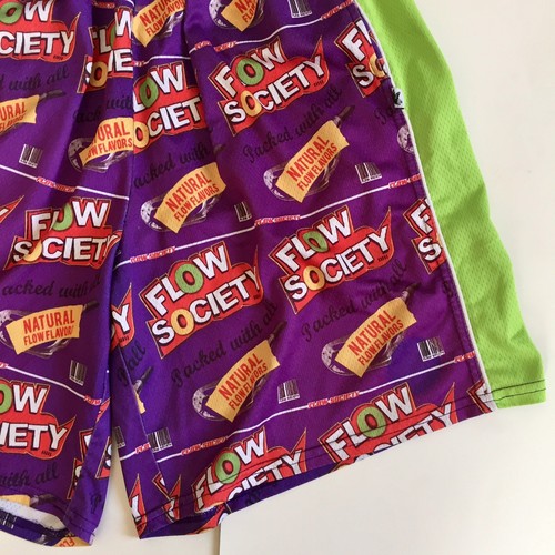 Flow Society Mens Purple Green Cereal Graphic Sports Lacrosse Shorts Size Medium