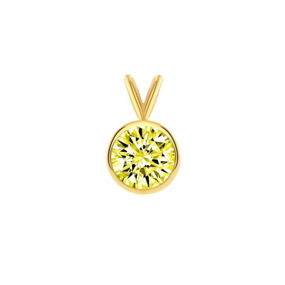 Pre-owned Shine Brite With A Diamond 2.75 Ct Round Cut Canary Solid Real 18k Yellow Gold Bezel Pendant 18" Necklace