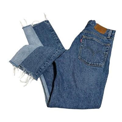 Levis Premium 501 Custom Two Tone Jeans Womens 25x30 Slim Leg Raw Hem Button Fly