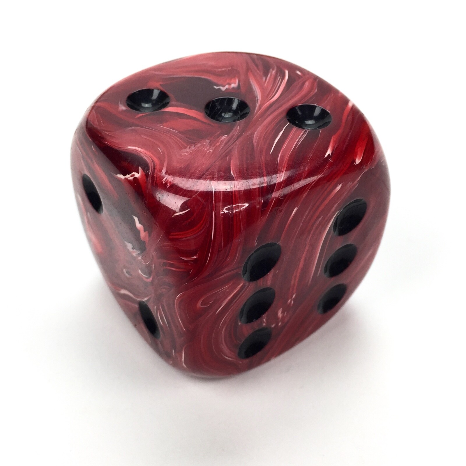 Vintage Large Die, red marbled, big oversized six-sided die / dice