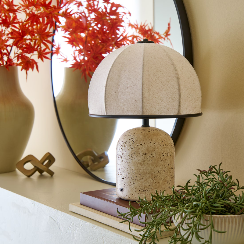 Rechargeable 14 in Stone Gourd Table Lamp with Fabric Do