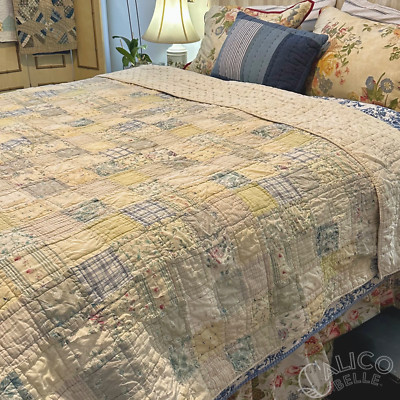 Vintage POTTERY BARN Cottage Floral Pastel Patchwork Quilt Cottage Full Queen Sz