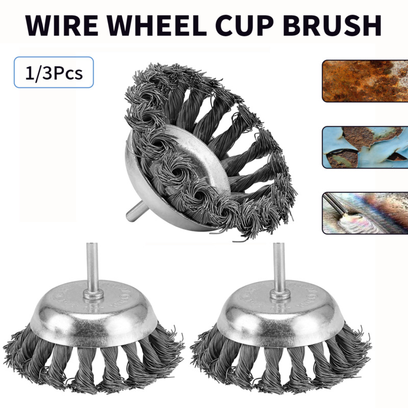 1/3Pcs 4 Inch Twist Knot Wire Wheel Brush Set Cleaning 6mm Shank F Angle Grinder