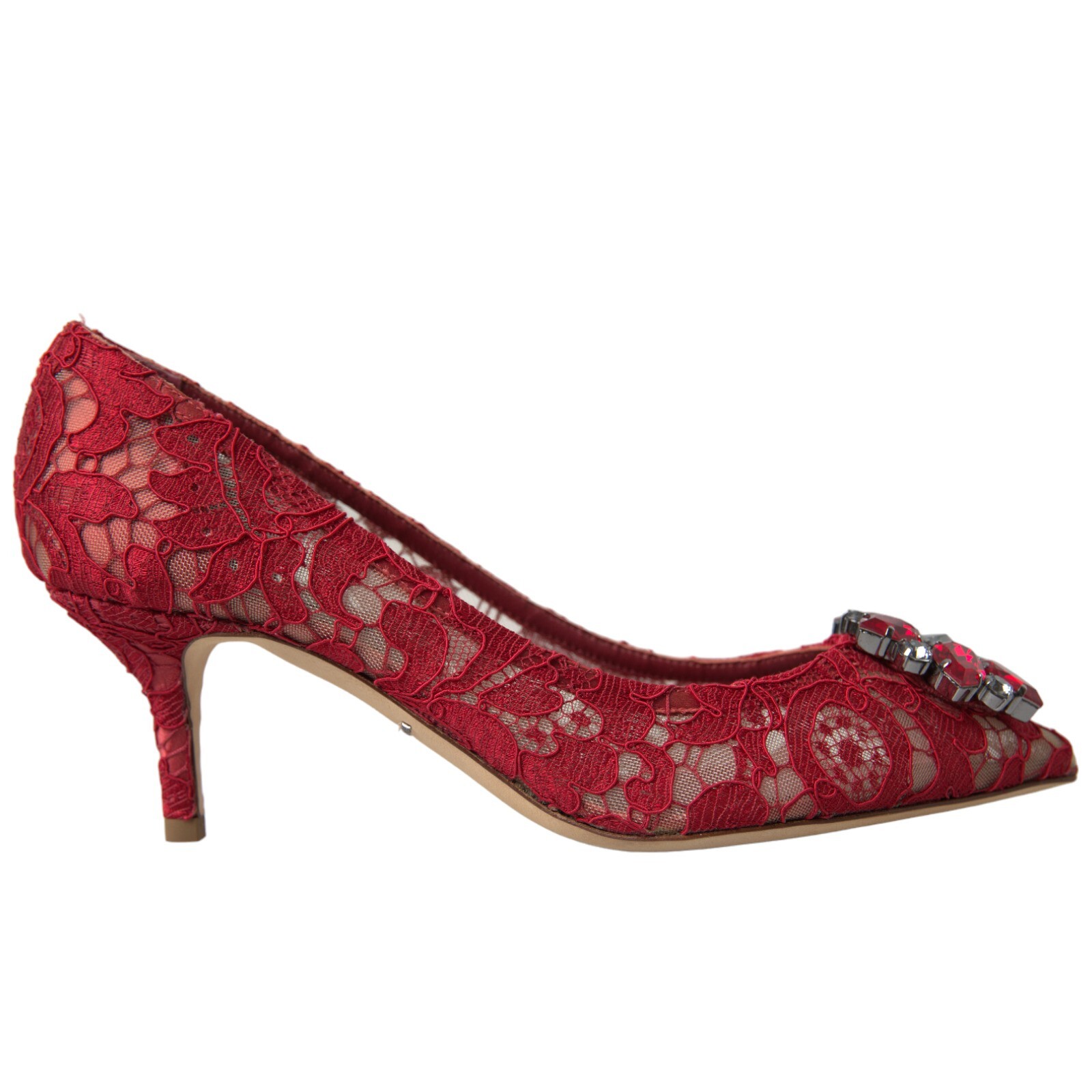 DOLCE & GABBANA Shoes Pumps Red Taormina Lace Crystal Heels
