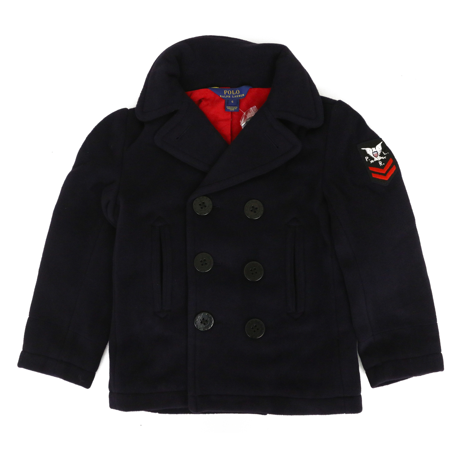 Детское шерстяное пальто Polo Ralph Lauren с нашивкой на рукаве - Темно-синее, размеры от 2 до 7 лет