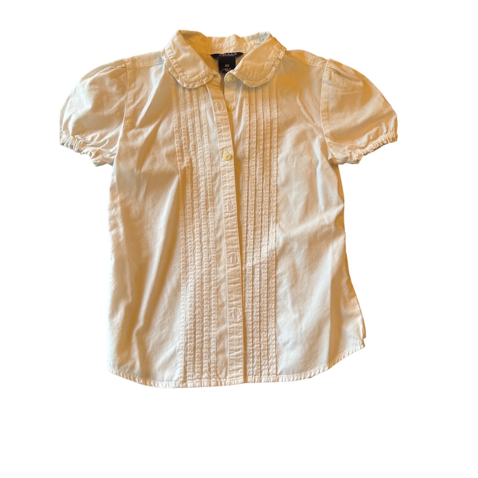 Chaps Girls White Blouse 6X 100% Cotton Short Puff Sleeves