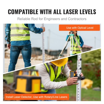 VEVOR Measuring Rod 9 Feet 8ths 3 Sections Telescopic Grade Rod 1/8in w/ Bag