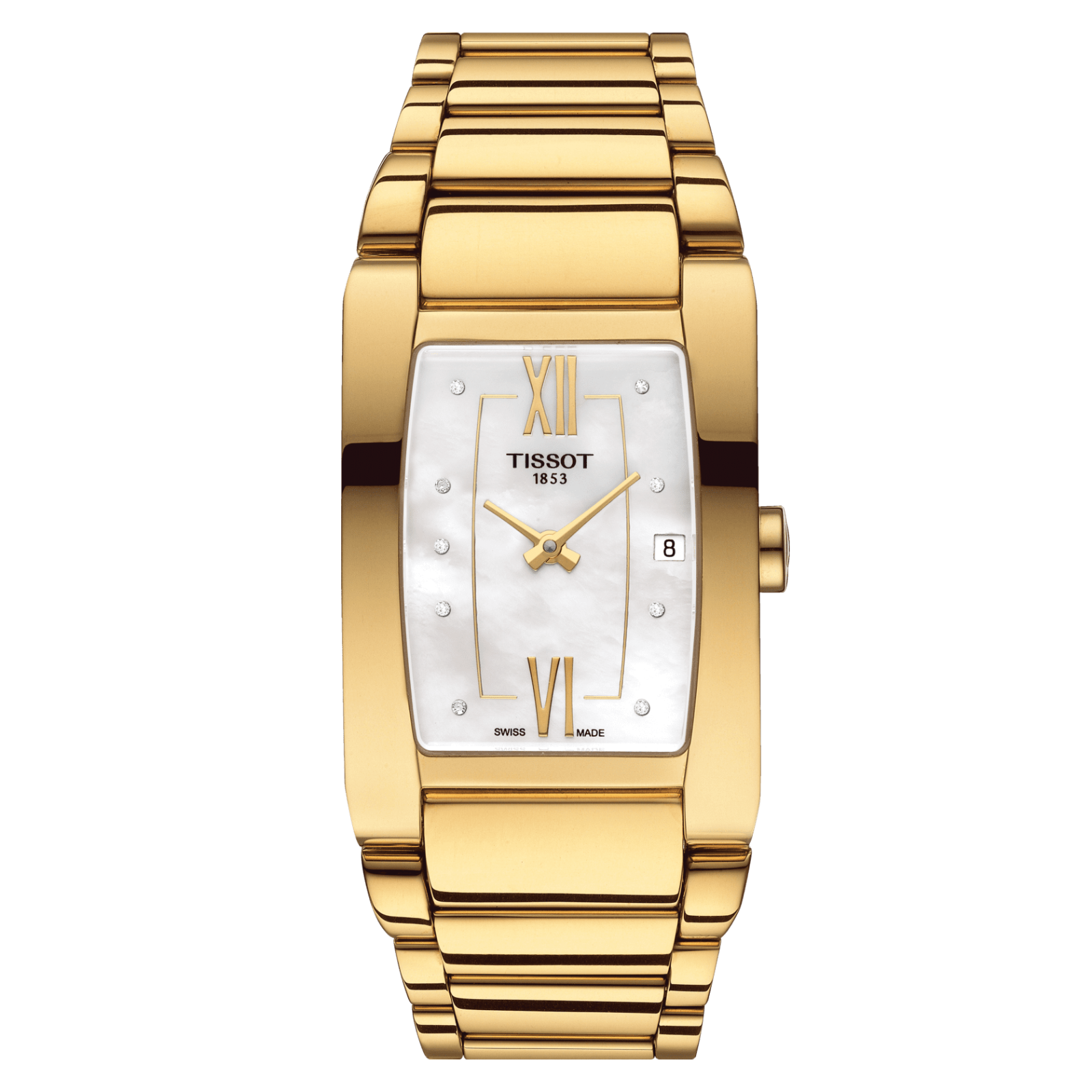 Pre-owned Tissot Generosi-t Gold White Mother Of Pearl Rectangular Watch T1053093311600