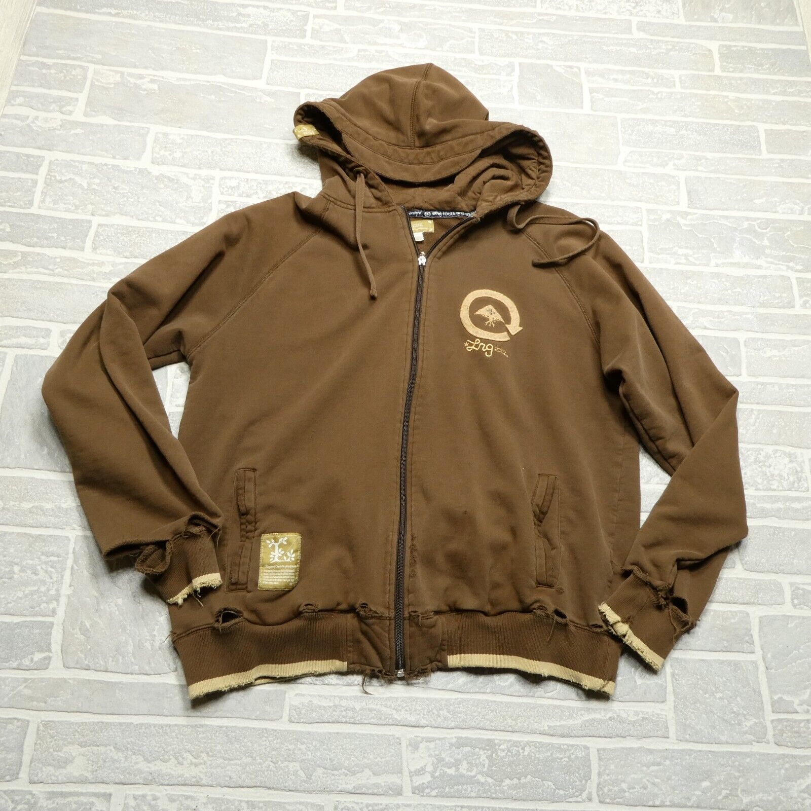 VINTAGE Lrg Roots and Equipment Hoodie Adult Large Brown VINTAGE Lrg Roots and Equipment Hoodie Adult Large Brown