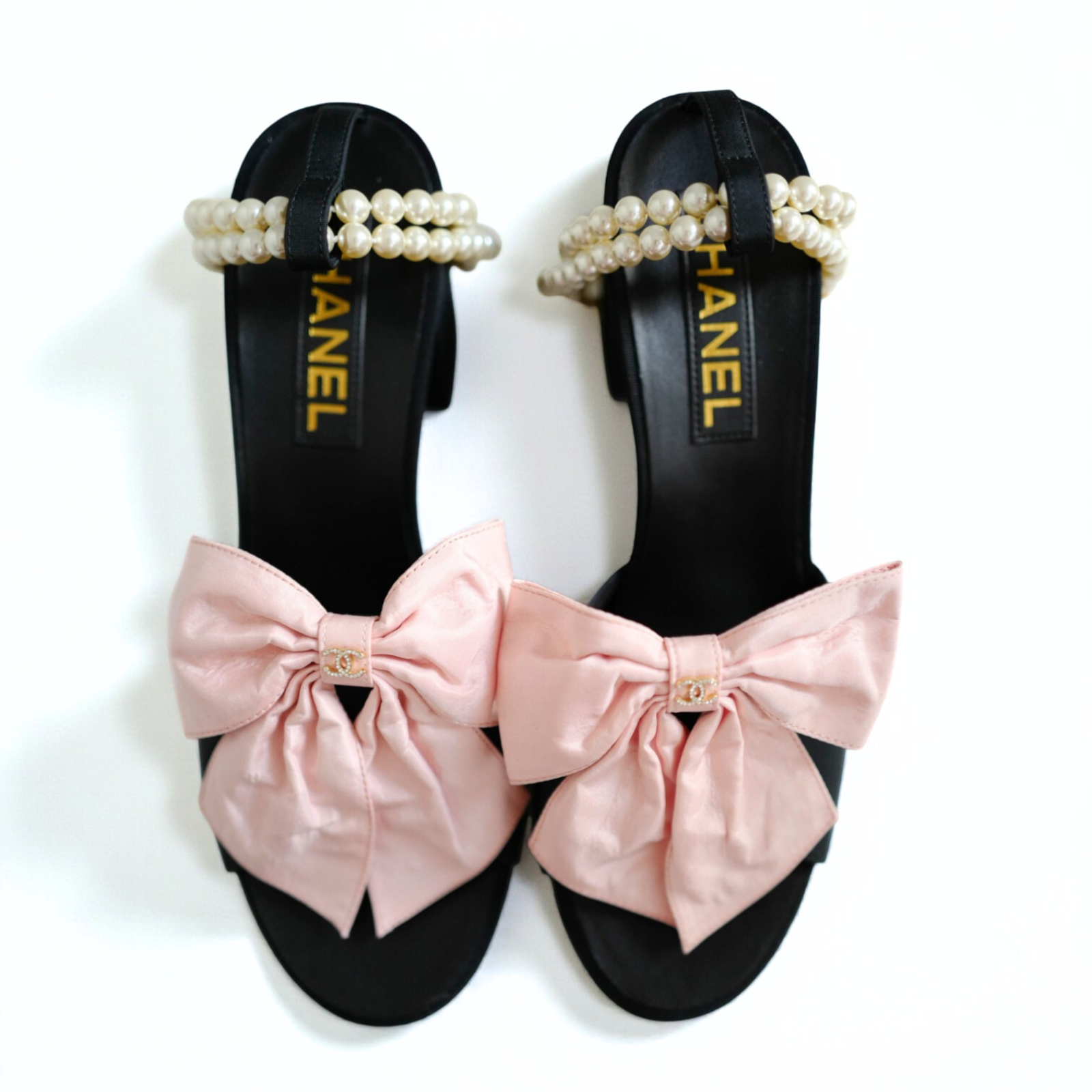 BNIB Chanel 24A Pink Bow Heels with Pearl Strap size 37.5 | eBay