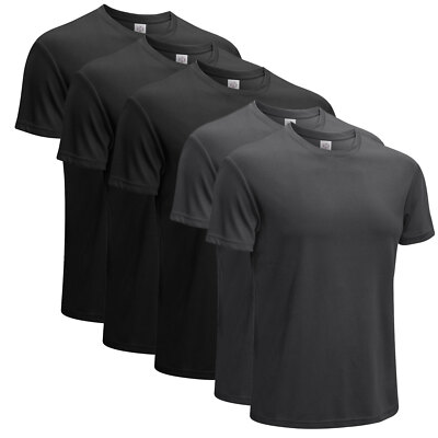 5 Pack Mens Active Athletic T Shirts Gym Running Workout Dry-Fit Crew Neck Top