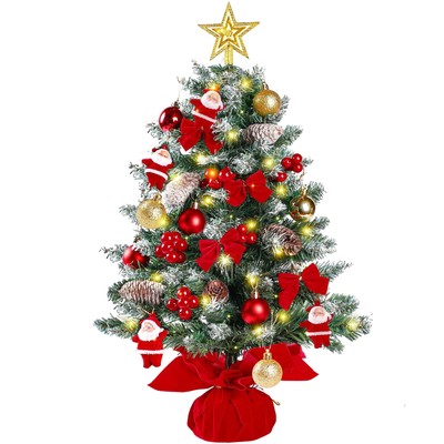 23.6   Mini Snow Frosted Christmas Tree Table Top Lighted Artificial Xmas Tre...