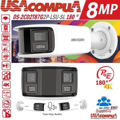 Hikvision 8 Channel 4K ColorVu Panoramic Camera System 2-Way Audio Dual Lens Lot