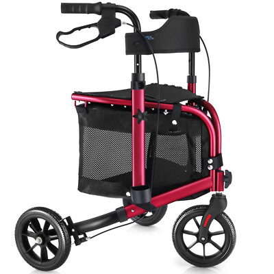Rollator Walker Aluminum 3 Wheel, Foldable Lightweight with Backrest Seat 260lbs