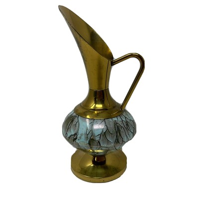 Leersum Holland Hand Painted Blue Delftware Brass Accents Ewer Pitcher Vase 6in