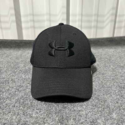 Under Amour Baseball Hat Cap Adult Medium/Large Black Fitted Mens A1 *