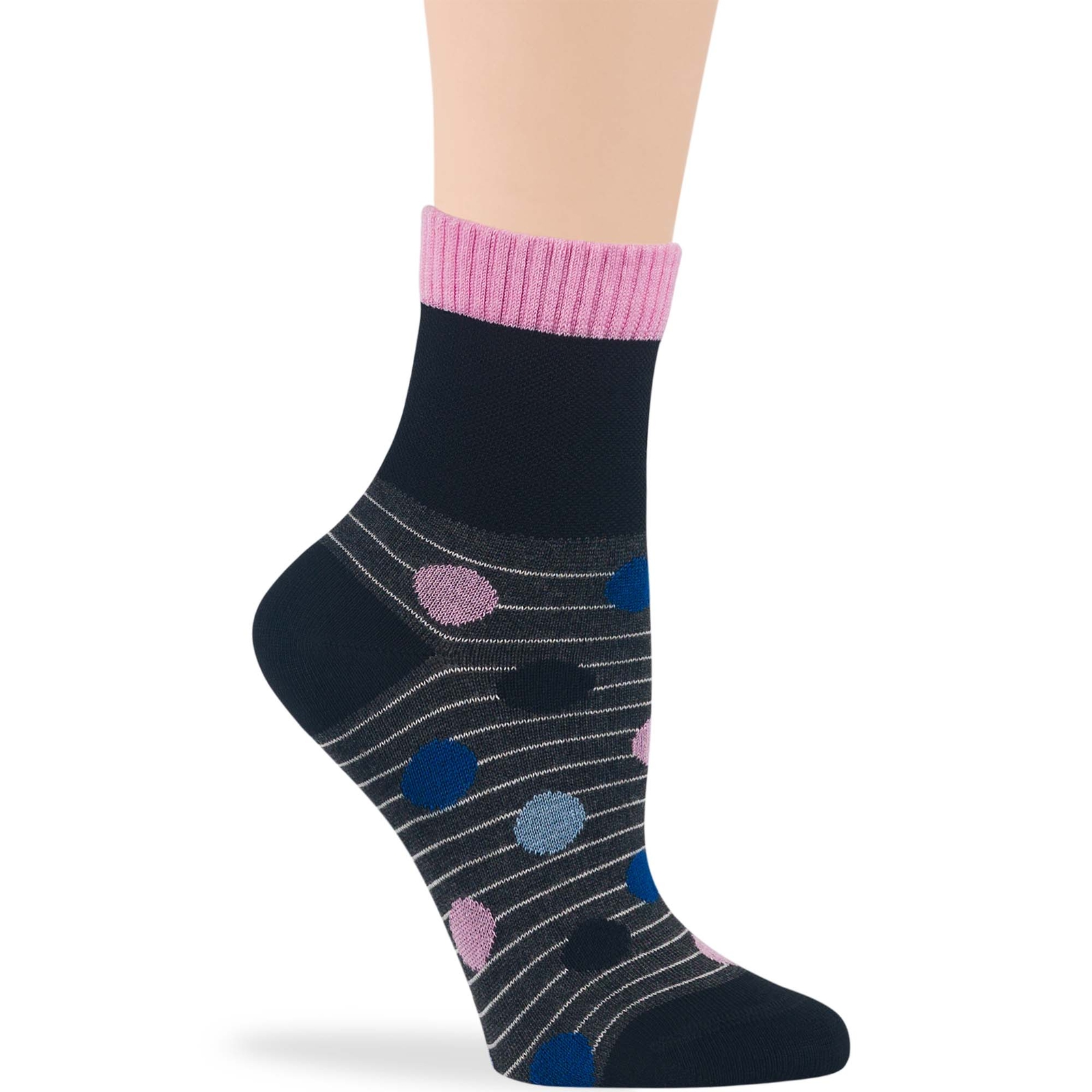 Women Bamboo Diabetic Pattern Quarter Socks Large 4 Pack Dot Stripe Grey Black - Picture 11 of 13