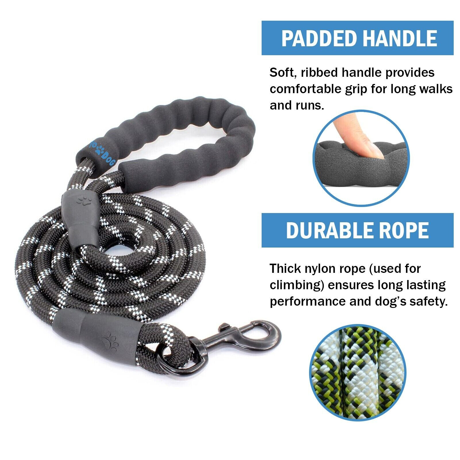 Dog Rope Leash Heavy Duty Durable Reflective Lead Padded Handle Walking Nylon
