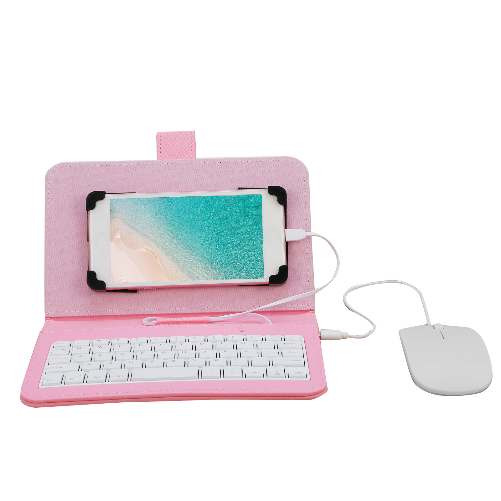 Type-C Wired Keyboard Mouse Set Flips Holster Case Portable For Mobile Phones US