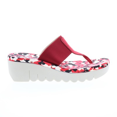 Fly London Yomu YOMU725FLY-007 Женские красные кожаные босоножки на танкетке без застежки