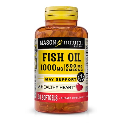 Mason Natural Fish Oil 1,000 mg Omega-3 600 mg - Healthy Heart, 30 Softgels