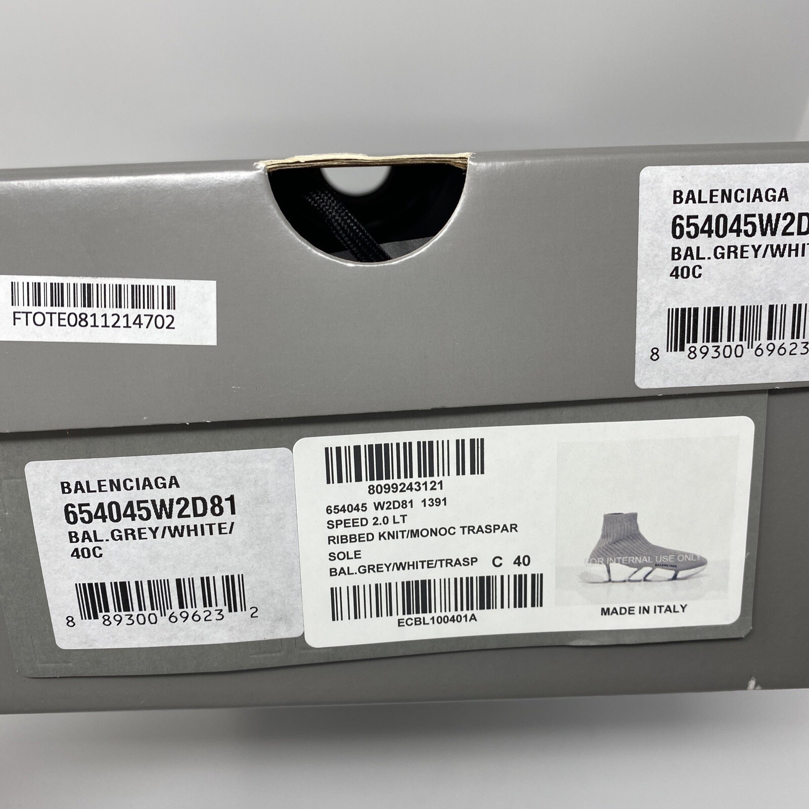 Pre-owned Balenciaga Speed 2.0 Ribbed Women's Sneakers Size 40 Eu / 10 Us Grey White