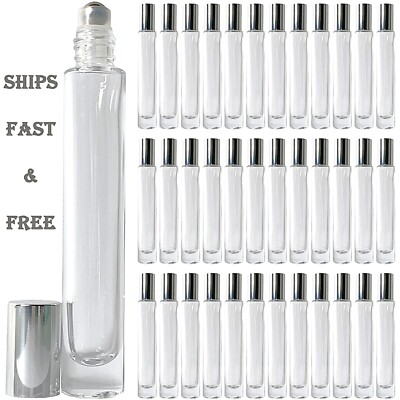 10ml 0.34oz empty cylinder thick glass roll on roller bottle silver perfume oil
