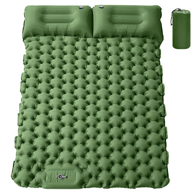 Double Camping Sleeping Pad with Pillow Foot Pump Self Inflating for 2 Person