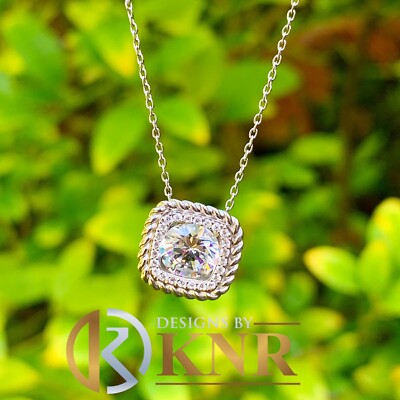 Pre-owned Knr 14k White Gold Round Moissanite And Natural Diamonds Pendent Necklace 1.15ctw In Yellow