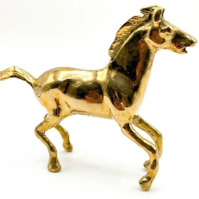 Vintage Brass Galloping Horse Figurine Mid-Century Modern Decor Sculpture 10