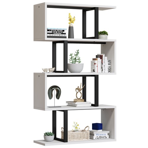 5-Tier Wood Geometric Bookcase S-Shaped Bookshelf Freestanding Display Shelf