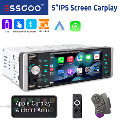 ESSGOO 5'' 1DIN Car Stereo FM Radio IOS Carplay/Android Auto Bluetooth IPS Screen