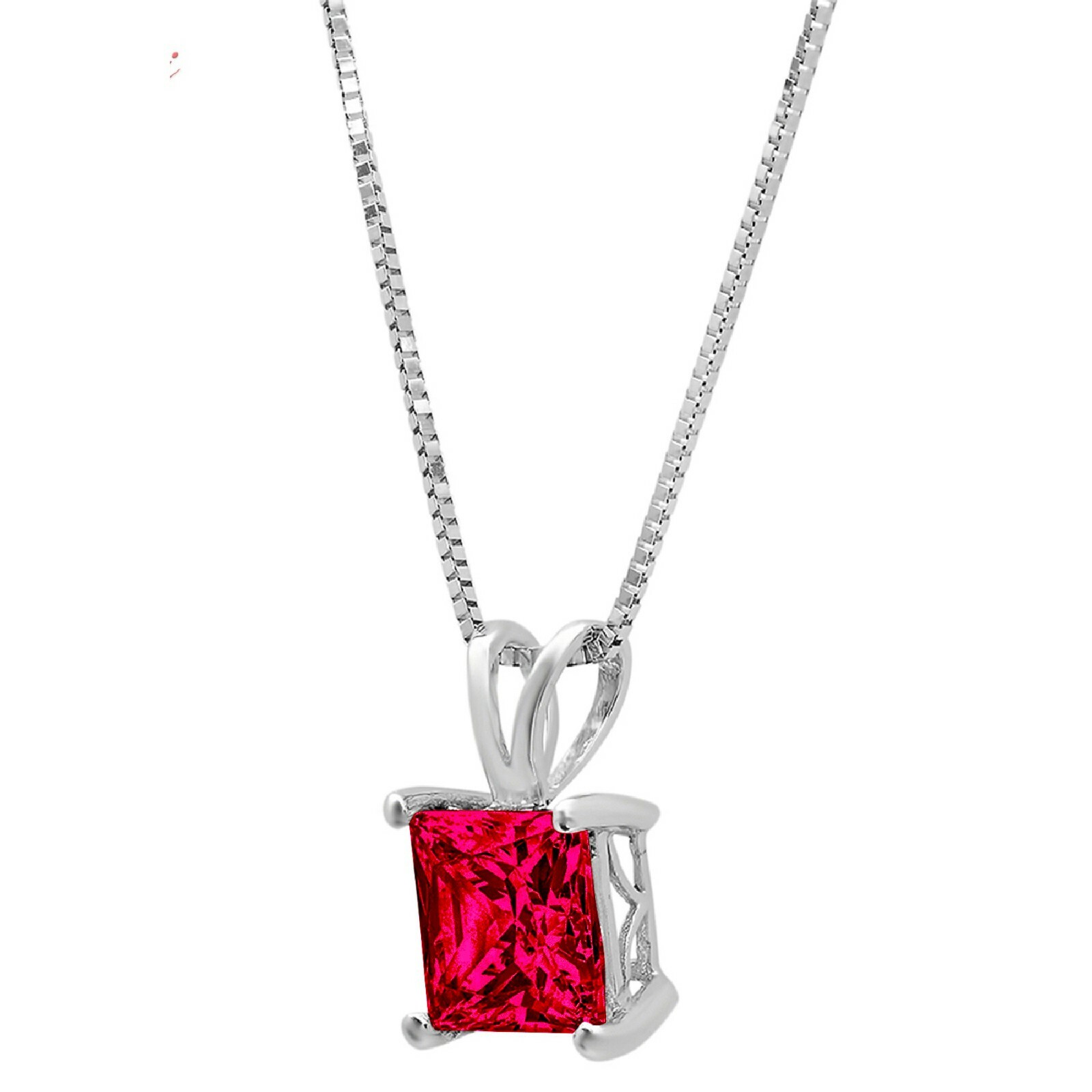 Pre-owned Pucci 3.0 Ct Princess Cut Ruby Simulated Pendant 16" Chain Real 14k Solid White Gold In Red