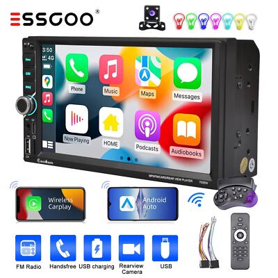 7'' Wireless CarPlay & Android Auto 2 DIN Car Stereo Radio HD Touch Screen Camera