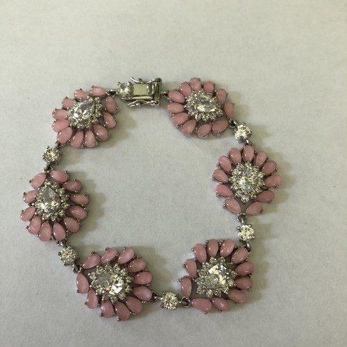 Beautiful Solid Sterling Silver Pink Gem Tennis Bracelet 22g, 7”