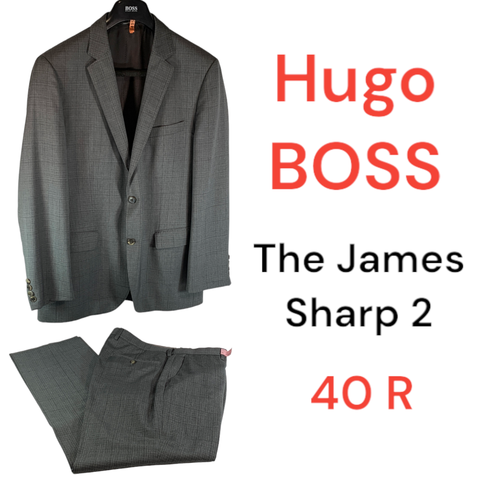 Hugo Boss Suit The James Sharp 2 Gray Striped Wool 2 Button