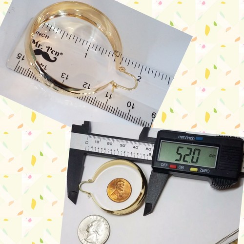 Pre-owned Handmade Gold 14k Hoop Earring Solid Thick Wide Round Diamond Cut 52x42mm 2” Big Large In Yellow