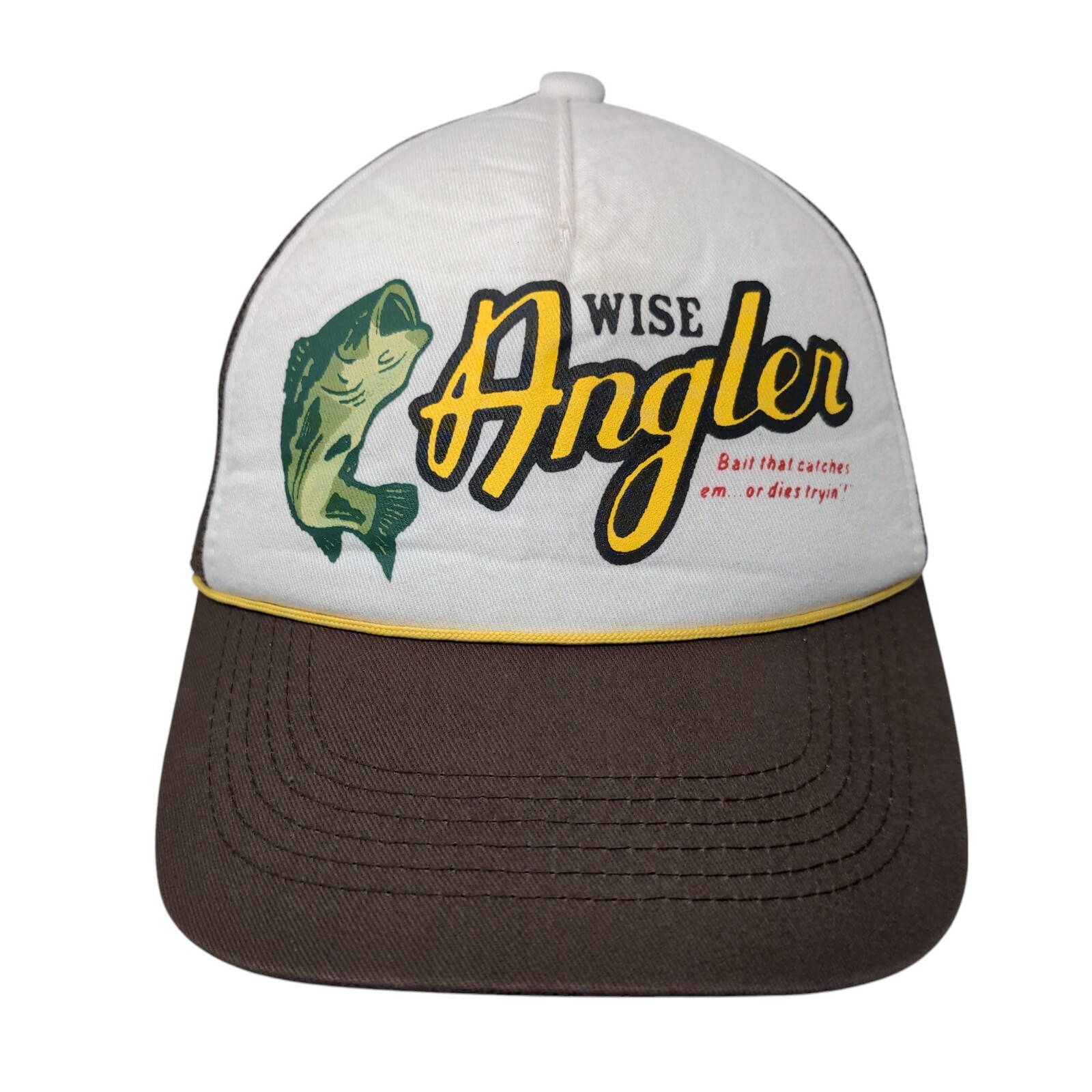 Wise Angler Snapback Rope Trucker Hat Brown OSFM Mesh Back