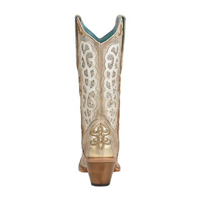 Pre-owned Corral ® Ladies Bone White & Gold Studded Western Boots C3895